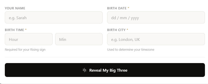 how to use Sun Moon Rising Sign Calculator step 1