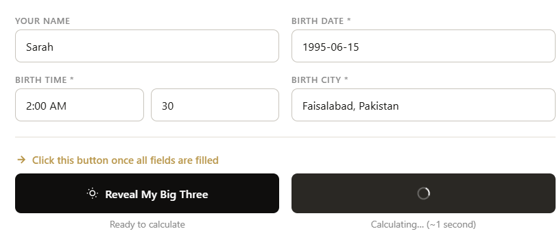 how to use Sun Moon Rising Sign Calculator step 6